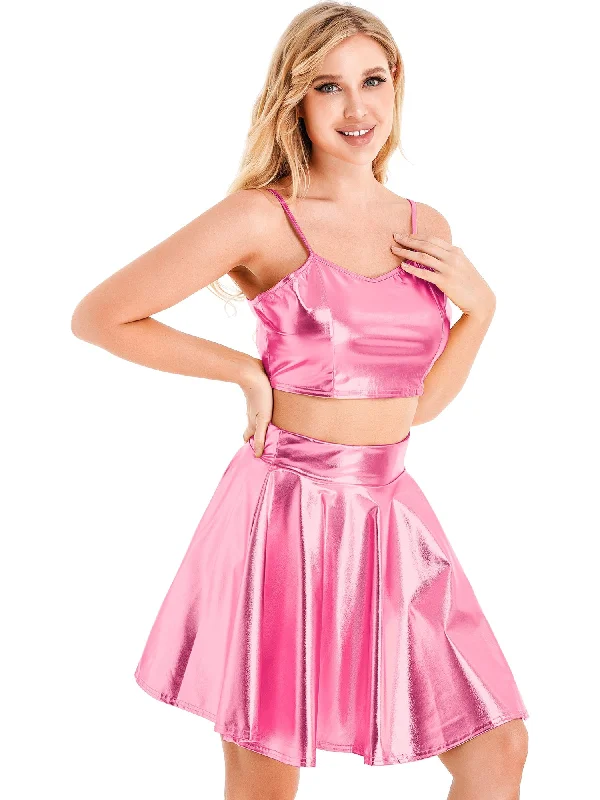 Sissy Pink Metallic Shiny Skirt Set cashmere skirt fine