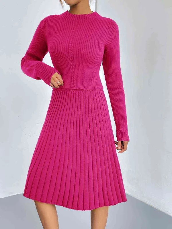 Rib-Knit Sweater and Skirt Set cotton skirt soft