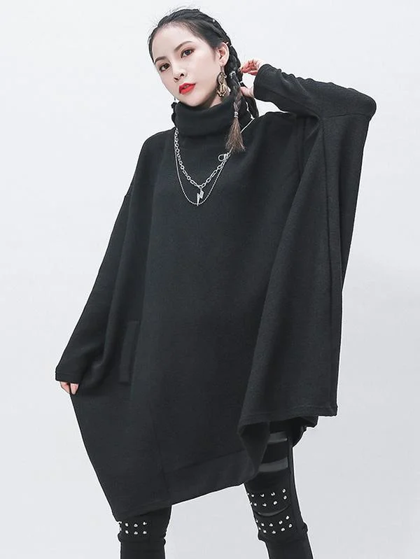 Cinessd Black Cropped Turtleneck Sweater Dress Print Jacquard Patchwork