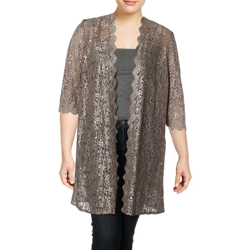 R&M Richards Womens Plus Sequined Lace Jacket Stand-Up Collar Roll-Neck Collar Turtle Neck R&M Richards Womens Plus Sequined Lace Jacket Stand-Up Collar Roll-Neck Collar Turtle Neck