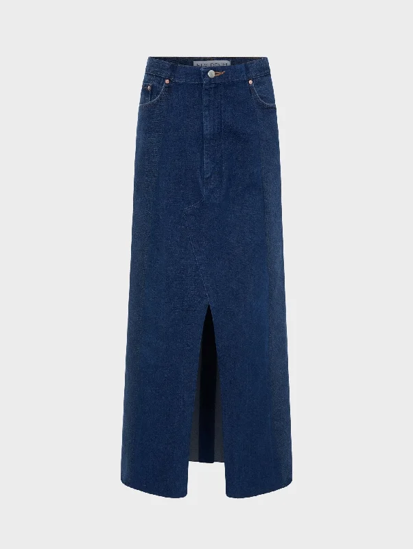 Denim Maxi Skirt Dark Blue denim skirt durable