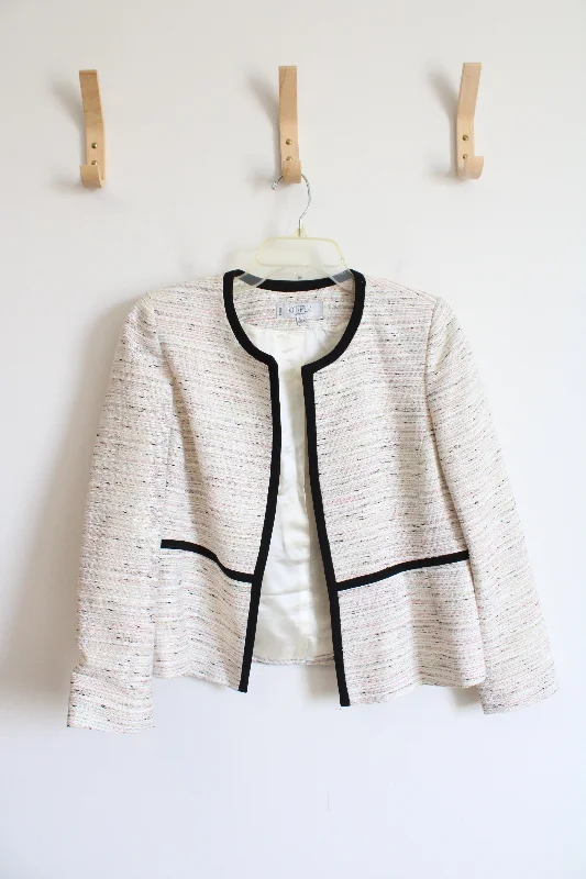Kasper Cream & Black Multi-Colored Shimmer Heathered Open Jacket | 8 Petite Zippered Front Buttoned Front Snap Front Kasper Cream & Black Multi-Colored Shimmer Heathered Open Jacket | 8 Petite Zippered Front Buttoned Front Snap Front