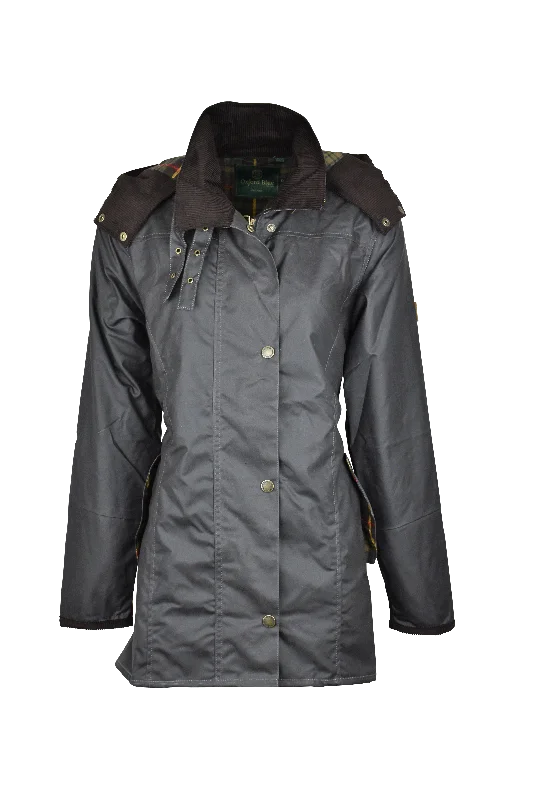 W02 - Women's Olivia Waxed Jacket - GREY Boat Neck Shawl Collar Notched Collar