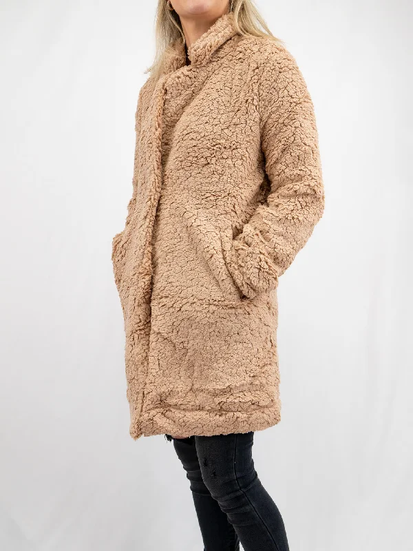 Camel Sherpa Long Jacket Faux Fur Jacket Real Fur Jacket Shearling Jacket