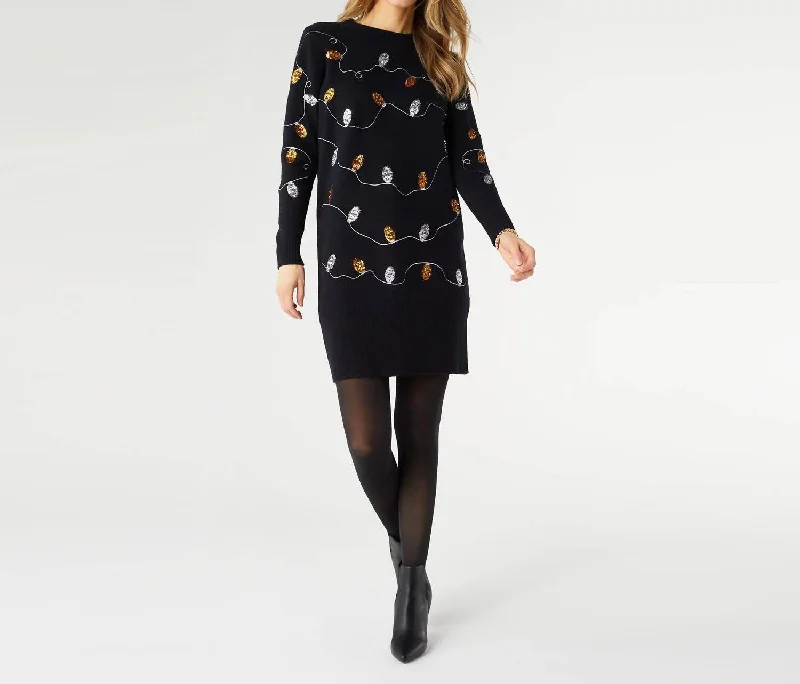 Maritime Sequins Sweater Dress In Black Sequined Glittery Shiny