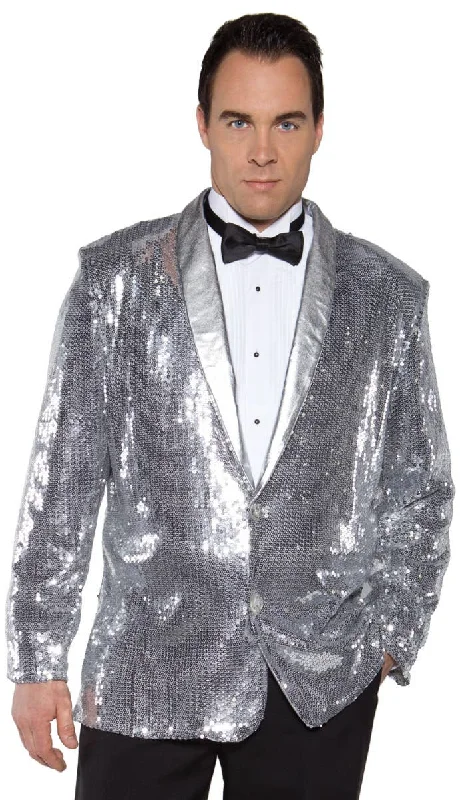 Cabaret Mens Plus Size Silver Sequinned Costume Jacket Welt Pockets Slit Pockets Flap Pockets Cabaret Mens Plus Size Silver Sequinned Costume Jacket Welt Pockets Slit Pockets Flap Pockets