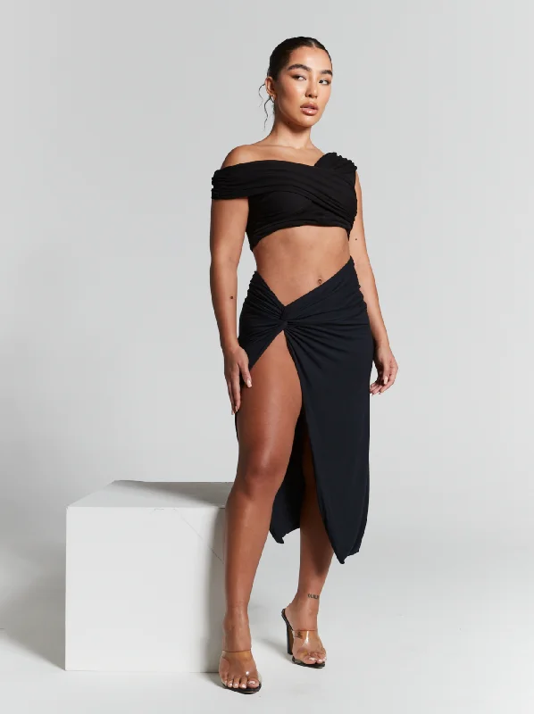 Lexi Ruched Midi Skirt by InFlair velvet skirt luxury
