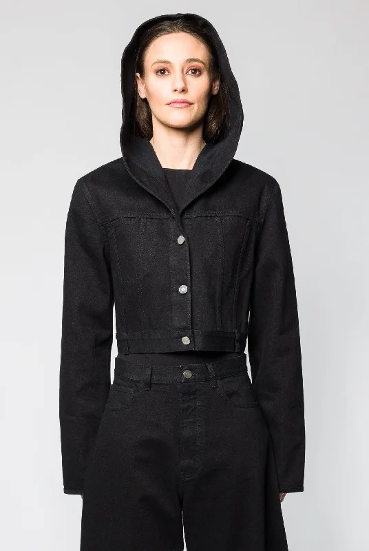 Alaïa Hooded Jacket in Black Denim Jacket Leather Jacket Suede Jacket