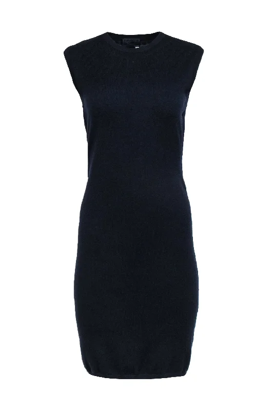 Lanvin - Navy Knit Sleeveless Sweater Dress w/ Embossed Neckline Size S/M Terry Terry Cloth Terry Knit Lanvin - Navy Knit Sleeveless Sweater Dress w/ Embossed Neckline Size S/M Terry Terry Cloth Terry Knit