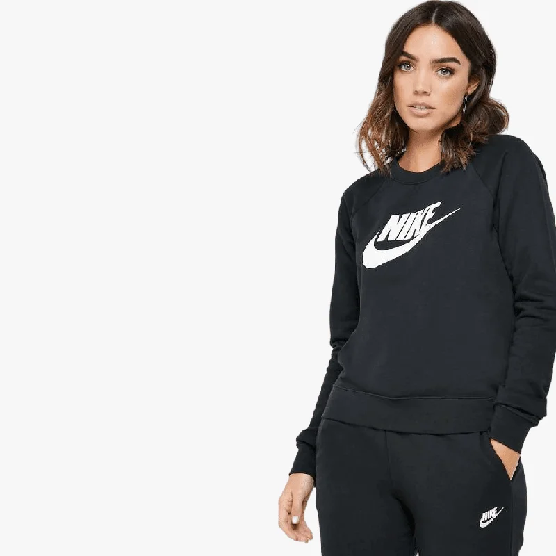 Nike Womens Nsw Essential Crew Sweater Black Neon Metallic Matte