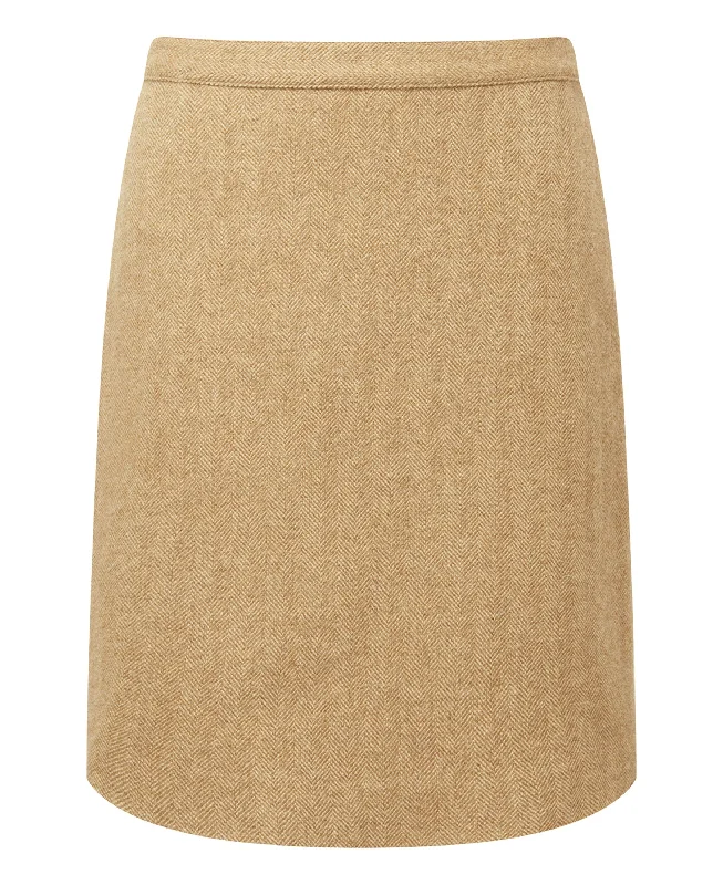 Beauly Tweed Skirt - Oak Herringbone Tweed seamless skirt comfort