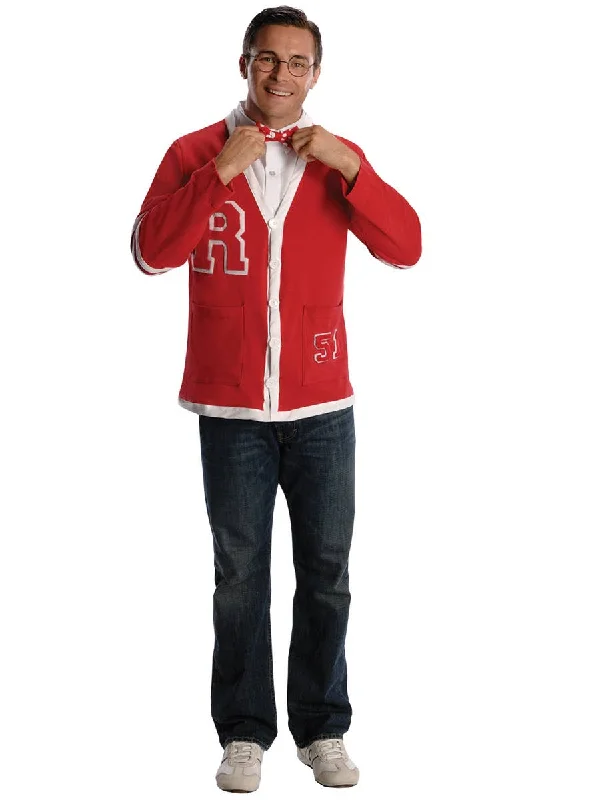 50s Nerd Guy Mens Red Letterman Jacket Costume Tiered Jacket Buttoned Jacket Zippered Jacket 50s Nerd Guy Mens Red Letterman Jacket Costume Tiered Jacket Buttoned Jacket Zippered Jacket