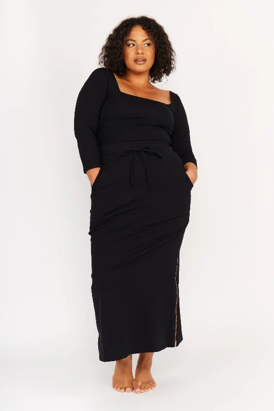 Trackie Midi Skirt Petite in Black high slit skirt