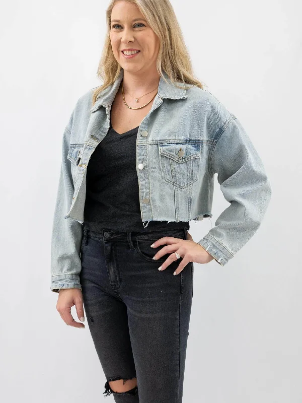 Cropped Light Denim Jacket Print Jacket Jacquard Jacket Embroidered Jacket