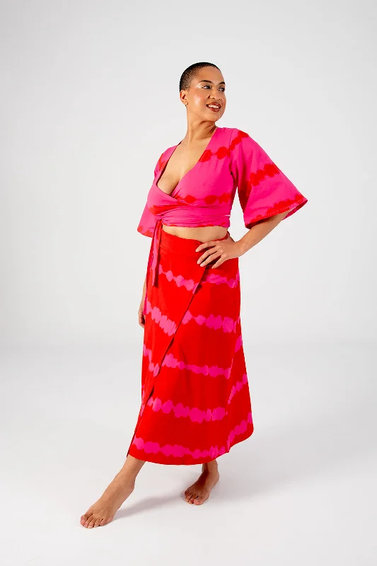 Wrap Skirt Long in Blot Red linen skirt breathable