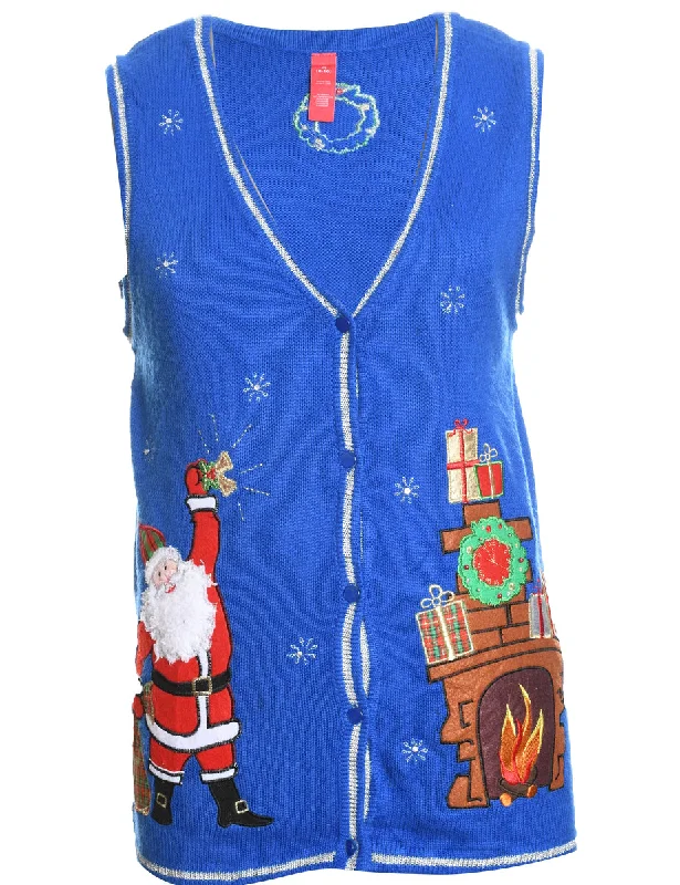 Santa Claus Christmas Sweater Vest - M Chenille Fabric Brocade Fabric Lace Fabric