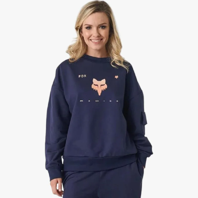 Fox Womens Rkane Crew Sweater Navy Terry Blend Velvet Blend Canvas Blend