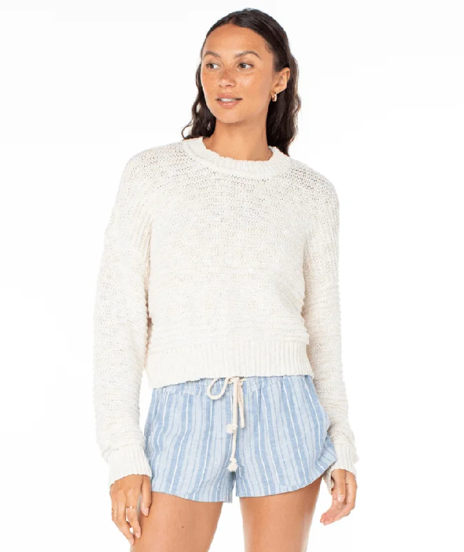Roxy Womens Sweater Enchanted Sky Crewneck Chenille Fabric Brocade Fabric Lace Fabric