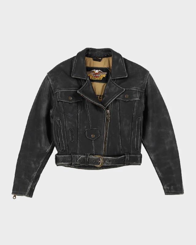 Vintage 90s Harley Davidson Black Leather Biker Jacket - S Trench Coat Raincoat Waterproof Jacket