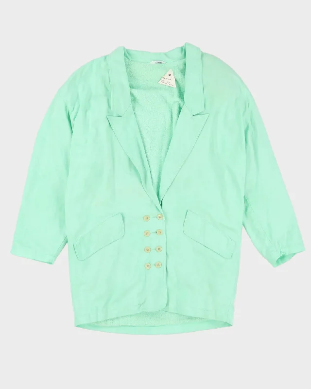 1990s Mint Green 3/4 Length Jacket - M / L Notch Collar Jacket Peter Pan Collar Jacket Cowl Neck Jacket