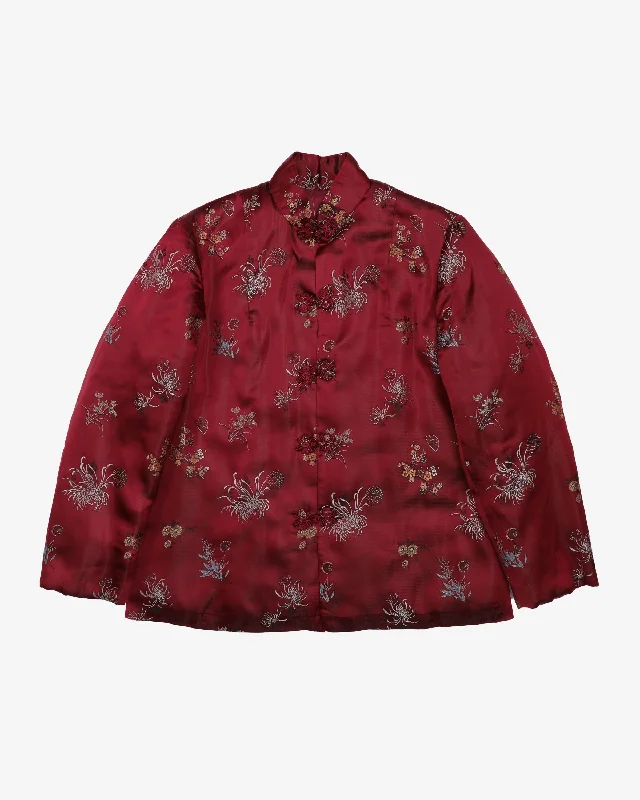 Burgundy Brocade Quilted Jacket - S Nylon Jacket Polyester Jacket Spandex Jacket