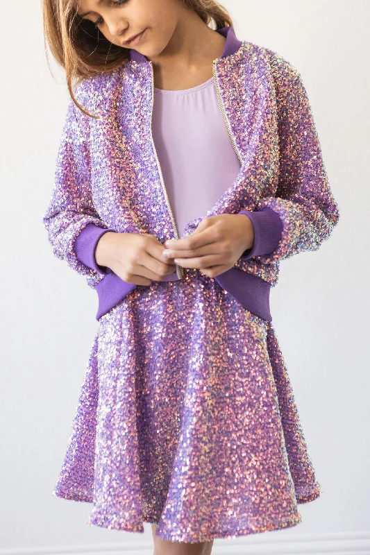 Purple Sequin Twirl Skirt elastic waist skirt