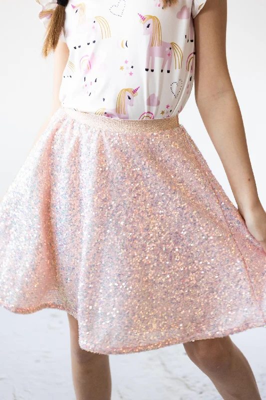 Peach Sequin Twirl Skirt zip skirt side