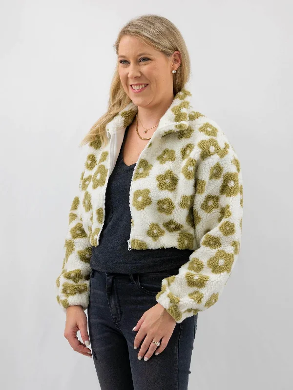 Cropped Daisy Print Sherpa Jacket Rayon Jacket Velvet Jacket Corduroy Jacket