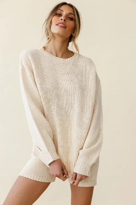 Denver Long Sleeve Knit Sweater Cream Lightweight Heavyweight Midweight
