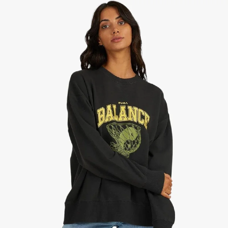 Rvca Womens Hoops Crew Sweater Pirate Black Ribbed Striped Patterned