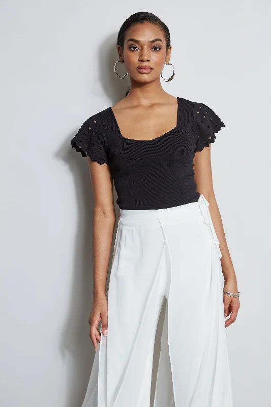 Cut Out Flutter Sleeve Sweater Casual Formal Business