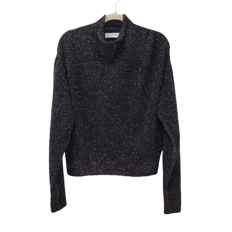 IRO Paris Clervy Metallic Mock Neck Relaxed Fit Sweater Size Medium Mesh Blend Leather Blend Suede Blend