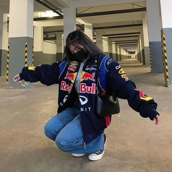 Redbull Vintage racing jacket For Women - limited edition Print Jacket Jacquard Jacket Patchwork Jacket Redbull Vintage racing jacket For Women - limited edition Print Jacket Jacquard Jacket Patchwork Jacket