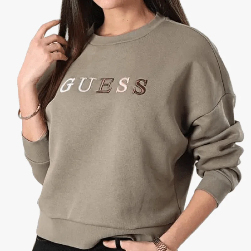 Guess Womens Clara Sweater Beige Solid Print Embellished