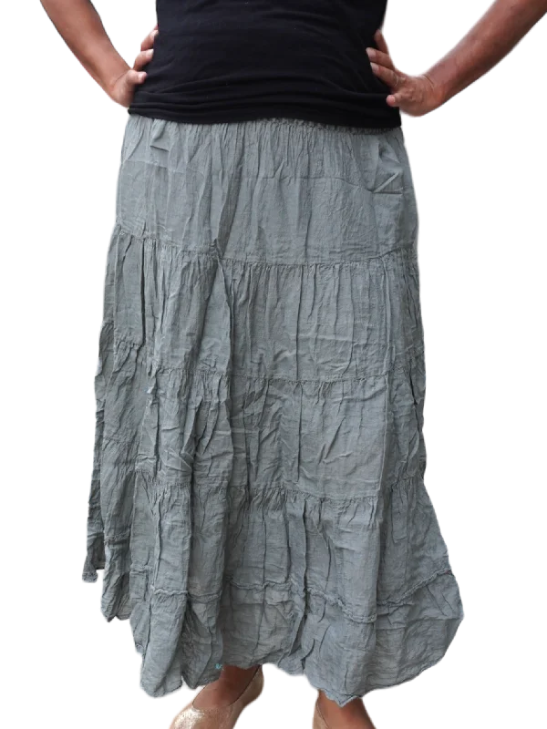 Grey Cotton Voile Tiered Skirt linen skirt breathable