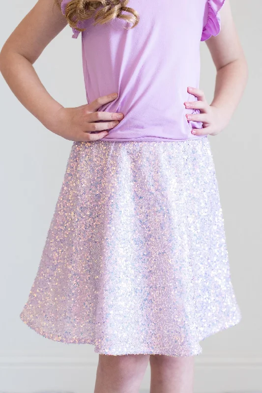 Lavender Sequin Twirl Skirt tiered skirt playful