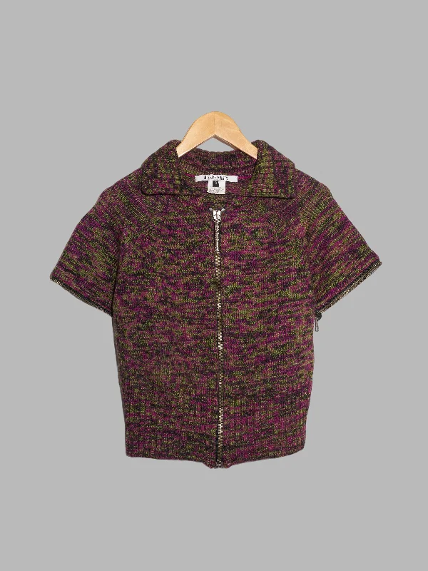 Dirk Bikkembergs winter 1996 purple wool marle short sleeve knit zip jacket S Striped Jacket Polka Dot Jacket Floral Jacket Dirk Bikkembergs winter 1996 purple wool marle short sleeve knit zip jacket S Striped Jacket Polka Dot Jacket Floral Jacket