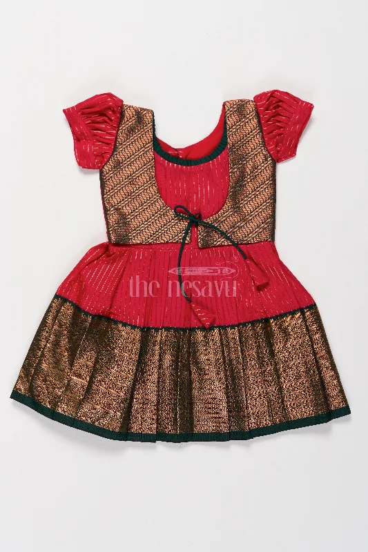 Girls Red and Gold Best Dress for Pongal with Elegant Zari Jacket and Traditional Motifs Bomber Jacket Anorak Windbreaker Girls Red and Gold Best Dress for Pongal with Elegant Zari Jacket and Traditional Motifs Bomber Jacket Anorak Windbreaker