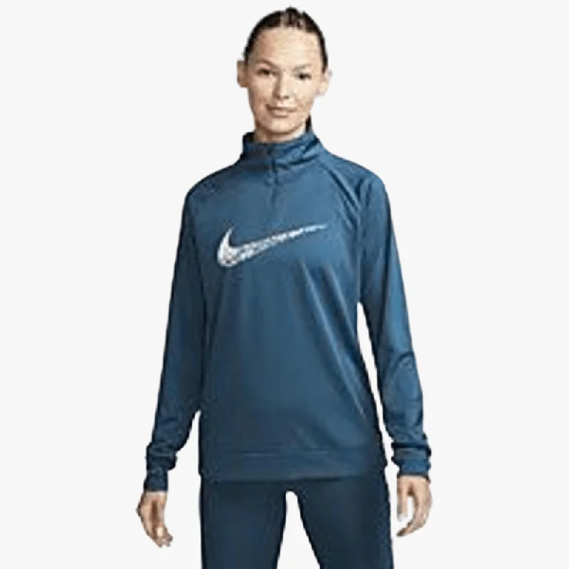 Nike Womens Df Swoosh Run Midlayer 1/4 Zip Sweater Vlr Blue Spandex Rayon Corduroy