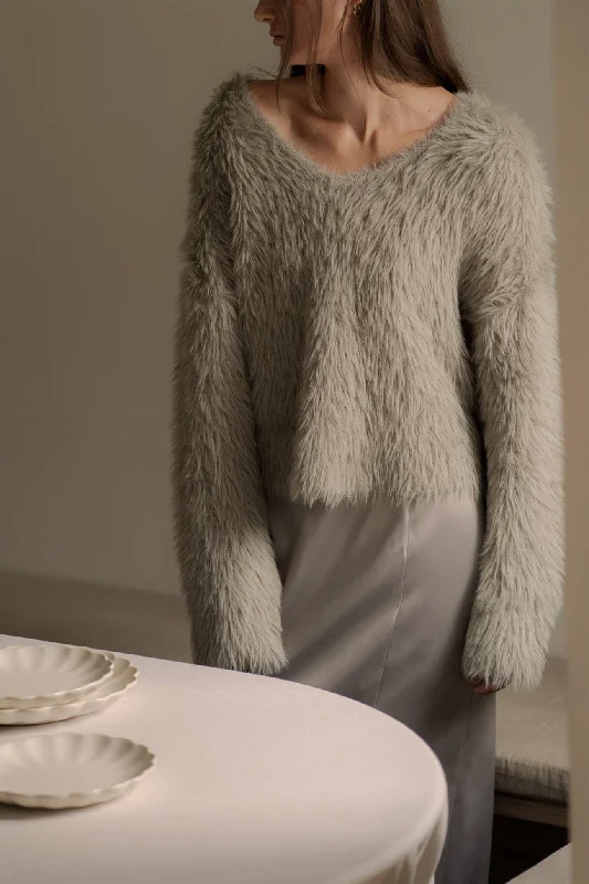 FUZZY V-NECK SWEATER Long Sweater Short Sweater Cropped Sweater