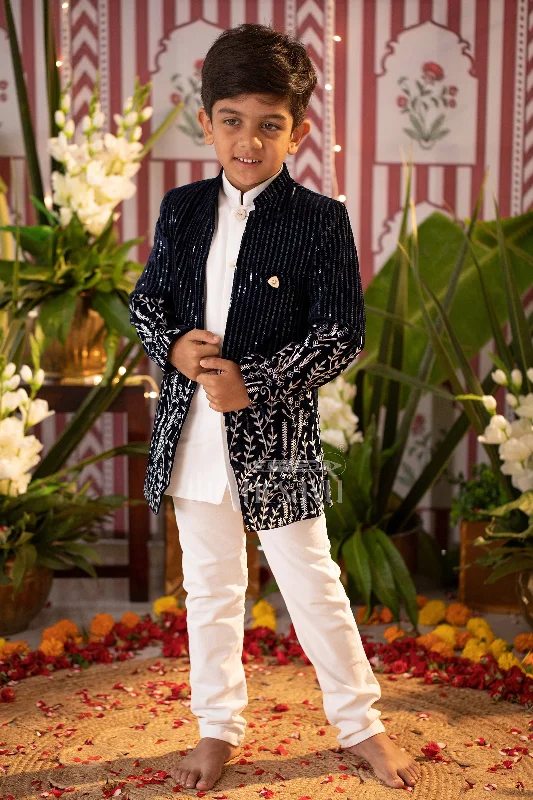 Boys Velvet Sherwani Set in Blue with Embroidered Jacket and White Pants Chenille Jacket Brocade Jacket Lace Jacket Boys Velvet Sherwani Set in Blue with Embroidered Jacket and White Pants Chenille Jacket Brocade Jacket Lace Jacket