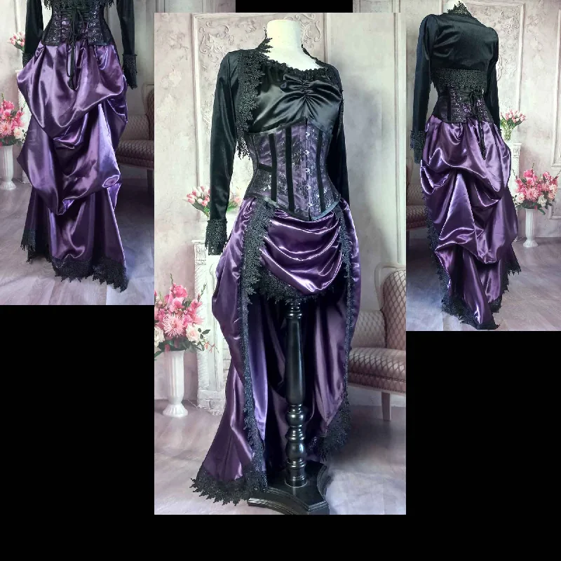 Amethyst Satin Victorian Bustle Skirt - Steampunk Bustle Skirt - Hi Lo Steampunk Cosplay Skirt a-line skirt cut