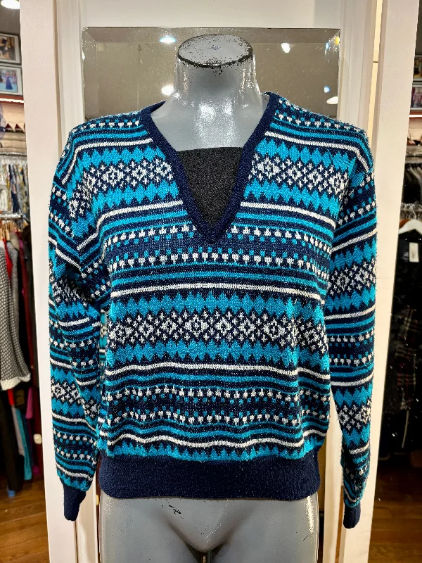 80’s Crew  Neck Multicolor Sweater Satin Blend Silk Blend Wool Blend