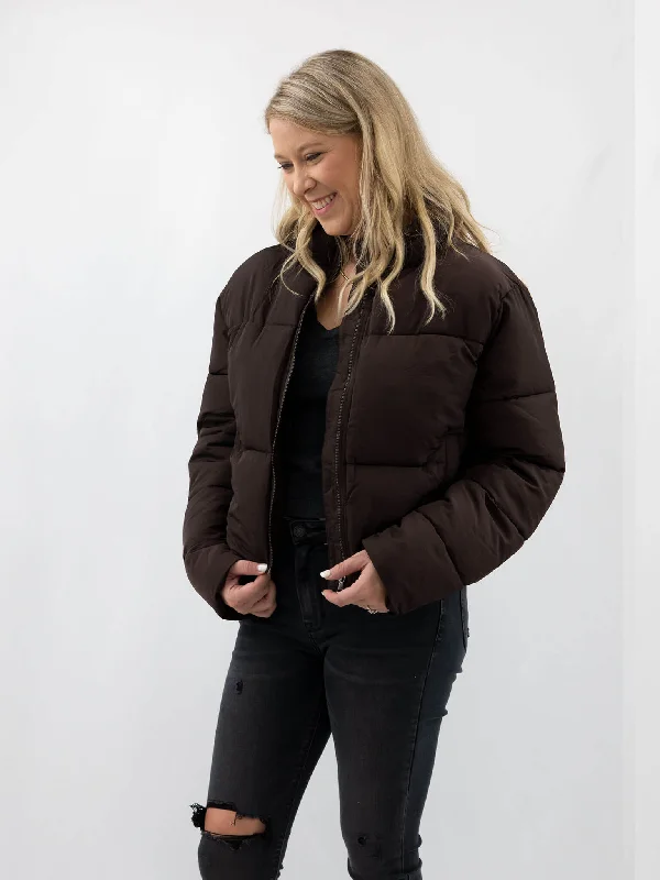 Dark Brown Cropped Puffer Jacket Jersey Jacket Tulle Jacket Batik Jacket