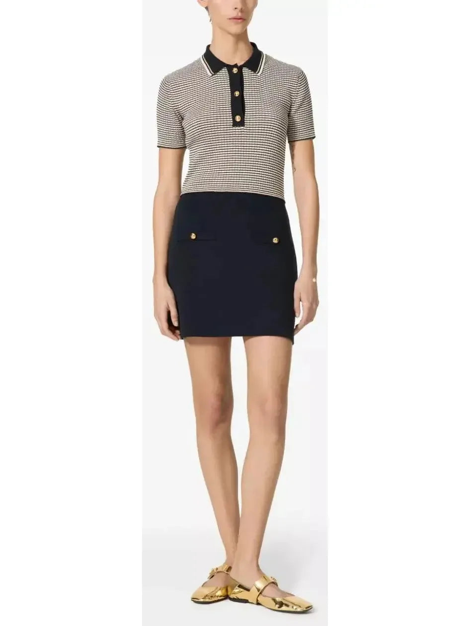Stripe Short Sleeve Polo Sweater Dress Fitted Loose Oversized