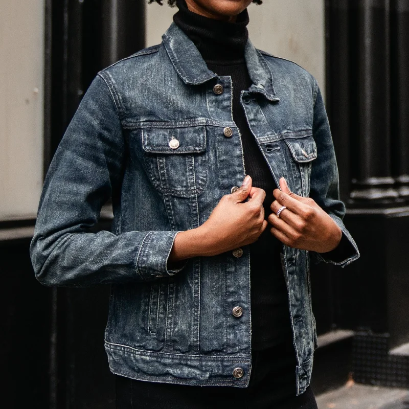 Denim Trucker Jacket | Faded Indigo Tiered Jacket Buttoned Jacket Zippered Jacket