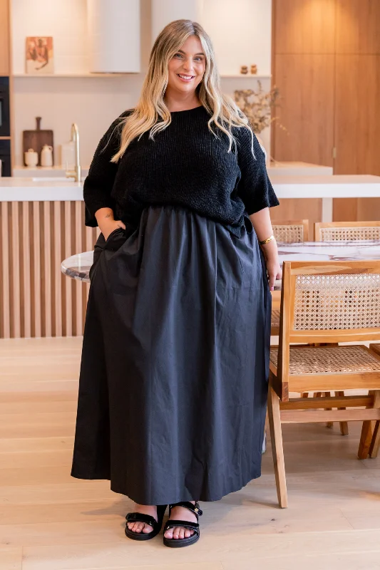 Claudette Cotton Maxi Skirt Black cashmere skirt plush