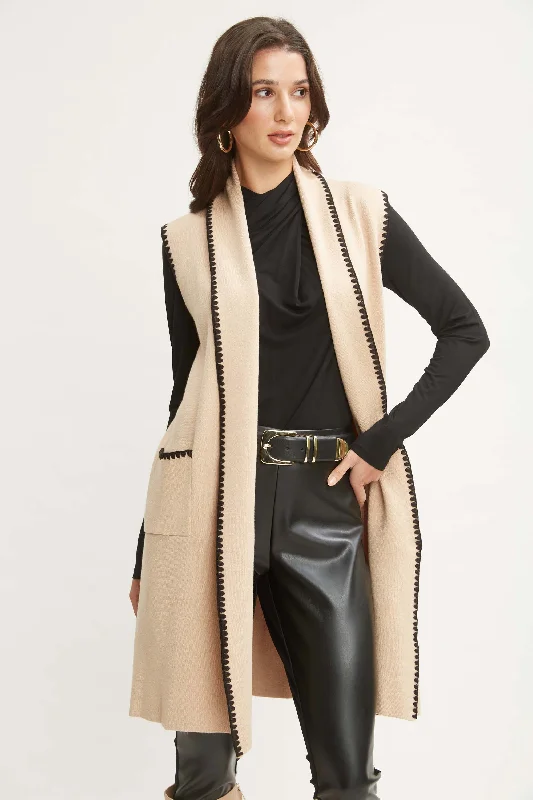 T-Tahari Stitched Sweater Vest Open Front Closed Front Wrap Front