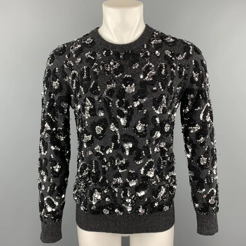MICHAEL KORS COLLECTION Size S Charcoal & Black Cashmere Sweater Zippered Front Buttoned Front Snap Front MICHAEL KORS COLLECTION Size S Charcoal & Black Cashmere Sweater Zippered Front Buttoned Front Snap Front