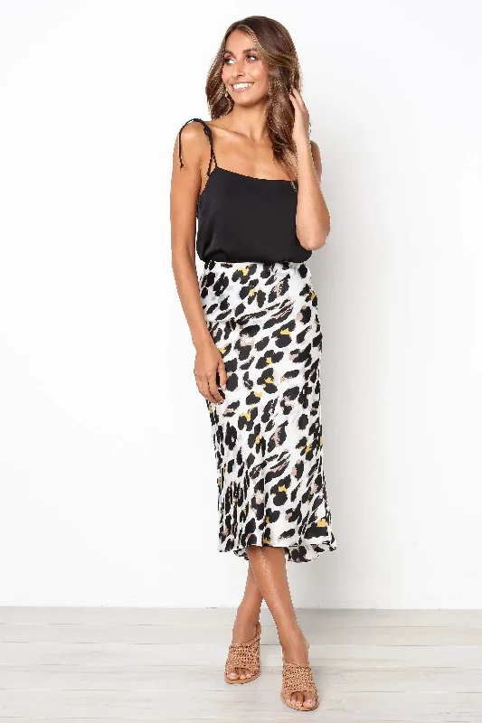 Satin Leopard Print Midi Slip Skirt by Urban Touch chiffon skirt airy